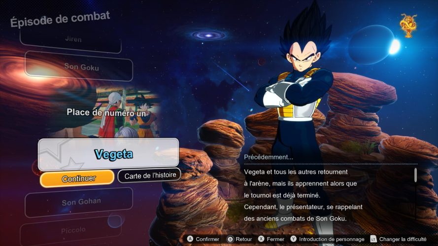 Routes de Vegeta dans DBZ Sparking Zero